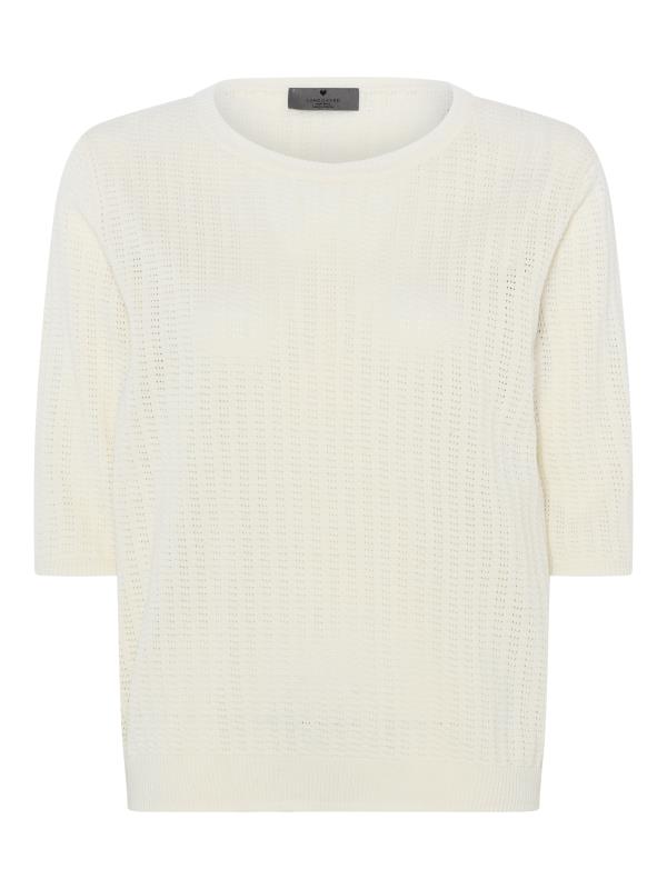 Billede af Lundgaard strik bluse med hulmønster og halve ærmer - Off White